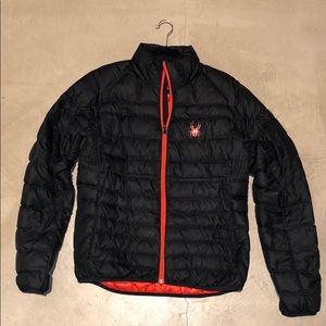 Black Spyder Puffer Jacket with Red Accents